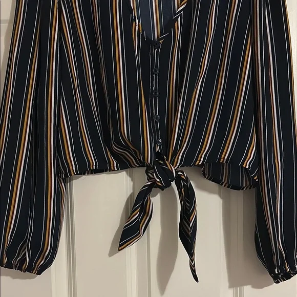 Xhilaration Navy Striped Tie-Front Blouse - Picture 2 of 4